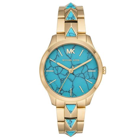 michael kors runway mercer gold-tone and turquoise watch|michael kors gold tone runway.